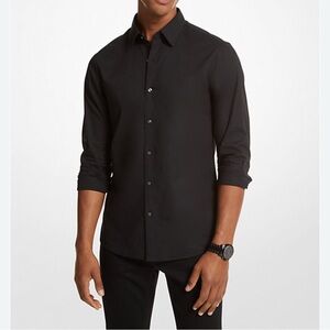 Michael Kors Black Slim-Fit Stretch-Cotton Button Down Shirt Size Small …